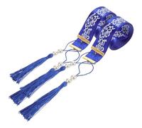 DIYEAH Chinese Style Hair Tie Tassel Ribbon Pair Antique Blue Floral Printed Hair Accessories for Hanfu Cosplay Retro Ropes Suitable for Girls and Traditional Dress