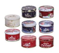 DIYEAH Christmas Tinplate Greeting Card Boxes with Delicate Patterns with Lids 8 Pcs for Holding Snacks and Candies, Small 12cm Metal Storage Boxes for Decorating and Assorted style