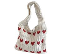 DIYEAH Crochet Handbag Spacious Interior Polyester Material Stylish with Heart Pattern Can be Worn as Shoulder or Handbag, Casual Tote Bag for Women for Everyday Use