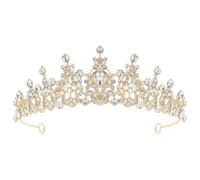 DIYEAH Crystal Rhinestone Tiara Crown Headband for Women Bride Wedding Hair Accessory, Birthday Party Sparkling Bridal Crown with Kc Gold White Diamonds, Elegant Headpiece for Bridal