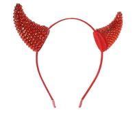 DIYEAH Devil Horns Headband Red Plastic and Metal Hairband with Rhinestones Halloween with Embedded Sparkling Horns, Easy to Wear Cosplay Party Accessory for Birthday Parties