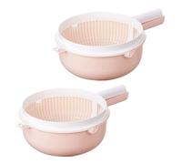 DIYEAH Double Layers Plastic Washing Basket Kitchen Storage Rack 2 Pcs with Handle and Lid, Drain Basket Pink with Mesh Hole Design for Vegetables and Rice Suitable for Kitchen Utensils