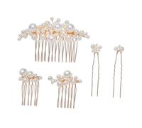 DIYEAH Elegant Golden Pearl Hair Comb and Hair Fork Set with Alloy and Abs Material, Practical Side Combs for Wedding and Engagements, Creates Instant Stunning Hairstyles