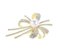 DIYEAH Elegant Women's Accessories Featuring a Finely Polished Golden Bow Brooch with Pearl and Rhinestone Details, Crafted from Zinc Alloy and Plastic, for Social Gatherings and Evening