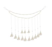 DIYEAH Farmhouse Wood Beaded Garland Photo Display with Wooden Clips Wall Hanging Picture Holder for Family Photos Artwork Holiday Cards Home Decor Polished Rustic Tassel String