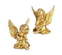 DIYEAH Gold Resin Angel Figurine 2pcs Set Nordic Style Decorative Desktop Ornament for Home Decor and Photo Props
