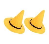 DIYEAH Halloween Witch Hat for Adults 2Pcs Yellow Thick Felt Wizard Caps with Wide Brim, Unisex Sorceress Costume Accessory for Halloween and Party Cosplay