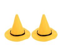 DIYEAH Halloween Witch Hat for Adults, Yellow Thick Felt Pointed Brimmed Witch Hat, 2Pcs Medieval Cosplay Costume Caps for Halloween Party and