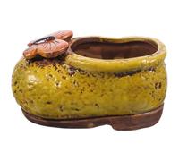 DIYEAH Hand-painted Ceramic Boot Flower Planter Yellow Shoe Shaped Succulent Pot with Ventilation for Desktop Indoor Garden Balcony Decoration