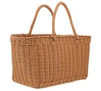 DIYEAH Handmade Japanese Style Woven Picking Basket with Handle Natural Plastic Picnic Basket for Fruit and Vegetable Storage Portable Outdoor Storage in Brown
