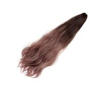 DIYEAH Invisible Small Tiger Clip Long Wavy Ponytail Wig Hairpiece, Gradient Dark Brown to Pink Synthetic Hair Accessory for Women Styling and Natural Look