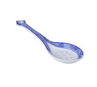 DIYEAH Large Ceramic Soup Ladle Porcelain Blue and White with Long Handle Chinese Style Food Serving Spoon for Household Dining and Meal Sharing
