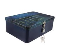 DIYEAH Lockable Vintage Tinplate Storage Box with Construction Small Cash Jewelry and Desktop Organizer Case for Secure Home Use