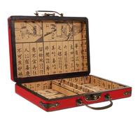 DIYEAH Mahjong Box Wooden Rectangle Storage Case with Red Dragon Phoenix Pattern Handheld Vintage Style Large Capacity Box for Mahjong Tiles