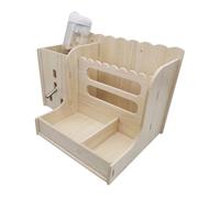 DIYEAH Multi-functional Wooden Grass Feeder Rack with Food Bowl and Water Bottle for Guinea Pigs Rabbits Chinchillas Household Bunny Cage Feeder Easy to Clean and Spill-resistant Design