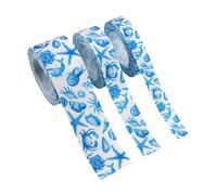 DIYEAH Ocean Style Wired Edge Ribbon 10mm 22mm 38mm Blue Grosgrain Coral Reef Ribbon 5 Yards Per Roll 3 Rolls for Wrapping Summer Party Craft Hair Bows Decoration