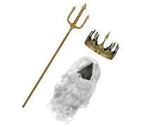 DIYEAH Performance Props 1 Set Golden Trident and King Crown Costume Accessories for Adults Stage Performance Role Play with Wig and Fake Beard