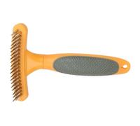 DIYEAH Pet Dematting Rake Brush for Dogs Double-row Teeth Grooming Tool with Comfortable Anti-skid Handle Shedding Remover for Long Hair Pets Orange