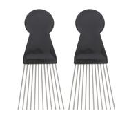 DIYEAH Pick Comb 2Pcs Stainless Steel Afro Hair Styling Combs for Men Beard Care and Hair Growth Black Barber Tools