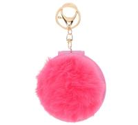 DIYEAH Plush Pom-pom Pvc Sleeve Mini Makeup Mirror Keychain Double-sided Silver Compact Mirror Portable Pendant for Female Beauty Accessories