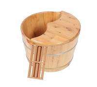 DIYEAH Practical Solid Wooden Foot Tub with Lid and Massage Beads Insulated Thickened Foot Bath Basin for Home Winter Use with Dual Handles