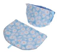 DIYEAH Printed Insulated Tea Cozy Set with Thermal Warmth, Dustproof Cotton Teapot Cover with Drawstring and Wooden Base, 35x25cm Rectangular + 15x19cm round Protector for Household