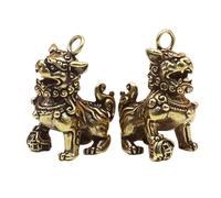 DIYEAH Pure Copper Feng Shui Lion Figurine Pair, Vintage Chinese Style Desktop Ornament, Mini Brass Household Decoration for Home and Office