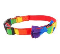 DIYEAH Rainbow Dog Collar with Delicate Fabric Bowknot, Adjustable 34-50cm Pet Kitten Neck Collar for Weddings and Birthdays, Stylish, Safe and Stable Design