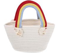 DIYEAH Rainbow Handle Beach Tote Large Cotton Thread Woven Bag for Summer