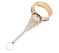 DIYEAH Rhinestone Bracelet Ring and Bangle Watch for Women, Pomegranate Red Lady Bracelet Watch Jewelry Fashion Accessory for Party and Daily Wear