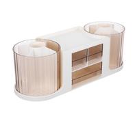DIYEAH Rotating Pen Holder with Dual Spinning Compartments Transparent Plastic Pencil Organizer Desk Stationery Storage Box for Office Home Art Supplies