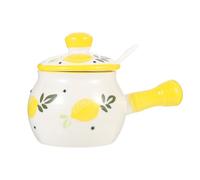 DIYEAH Seasoning Dispenser Ceramic Jar with Lid and Spoon, Yellow Portable Salt Container for Storing Msg, Sugar, and Chicken Bouillon in Home Kitchen