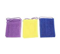 DIYEAH Shower Body Scrubber 3Pcs Long Back Exfoliating Washers for Men Women Pull-Cord Bath Towels in Purple Blue Yellow for Skin Care and Shower Use