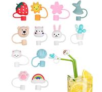 DIYEAH Silicone Straw Tip Covers Reusable Drinking Straw Caps Decorative and Prevent Contamination 12pcs with Creative Lovely Shapes for Outdoor Activity