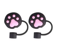 DIYEAH Silicone Tips Cover Leakproof and Easy to Clean Protectors with Black Cat Paw Design 2pcs for Drinking Cups, for Outdoor Activity
