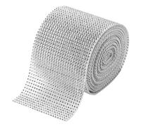 DIYEAH Silver Rhinestone Ribbon Trim Roll 24-Row Crystal Mesh, Delicate Cuttable Decorative Craft for Wedding Dessert Table, Birthday Christmas Cake Decorations, Costume Accessories