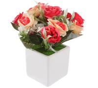 DIYEAH Simulation Rose Potted Artificial Flower with Flowerpot, Plastic and Ceramic, Red, Realistic Leaves, Desktop Decor for Living Room and Office
