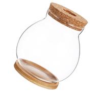 DIYEAH Small Glass Fish Bowl with Wooden Lid and Bamboo Mat, 10x11cm Mini Hydroponic Aquarium Terrarium for Betta Fish, Desktop Office Aquarium Decoration