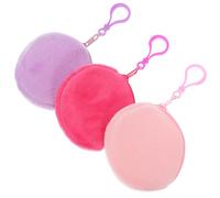 DIYEAH Small Plush Coin Purse While Working Outdoors or Traveling for Storing Small Items 3pcs with Zipper Closure, Round Mini Purse Made of Plush and Aluminium Alloy for Women