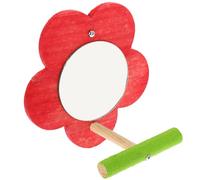 DIYEAH Small Red Parrot Bird Mirror with Wooden Perch Stand Conure and Parakeet Mirror Accessory for Bird Cage Stress Relief and Training