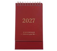 DIYEAH Small Standing Desktop Calendar 2027, Red Twin-wire Spiral-bound Monthly Planner with Paper and Metal Materials, Minimalist Design for Efficient Schedule Planning at Home or School