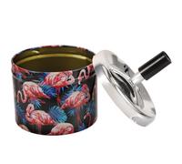 DIYEAH Stainless Steel Automatic Lid Ashtray with Rotating Cover, Smokeless Small Metal Ashtray for Indoor Home and Car Use, Portable Push-down, Travel Souvenir