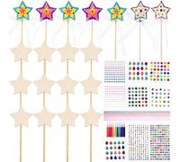 DIYEAH Star Princess Fairy Wands Kit 1 Set Make Your Own Princess Magical Wand Gem Stickers Ribbons Unfinished Wood DIY Art Craft Party Favors for Girls