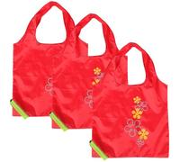 DIYEAH Strawberry Style Fold Up Totes 3 Pcs Polyester Drawstring Washable Bags for Women Grocery Shopping and Retail Events