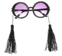 DIYEAH Sunglasses Unique Creative Design for Women round Vintage with Tassel and Pearl Decoration, Black Alloy Frame Photo Eyewear Fits Bridge the Nose for Parties and Outdoor Use