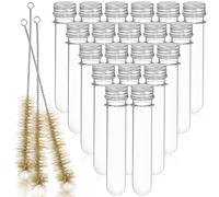 DIYEAH Transparent Pet Plastic Test Tubes with Cleaning Brushes Clear Storage Tubes for Beads Crafts Candy and Liquid Organizing