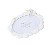 DIYEAH Unicorn Resin Picture Frame Oval Shape White Decorative Photo Holder for Living Room Bedroom Home Furnishing Desktop Display