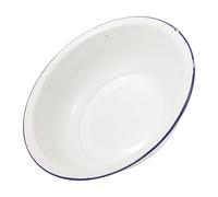 DIYEAH Vintage 32cm Enamel Foot Soak Basin with Blue Rim White Ceramic Foot Washing Tub for Home Spa and Pedicure Lightweight Bath Bowl for Relaxation and Care