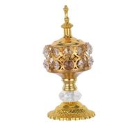 DIYEAH Vintage Arabian Metal Incense Burner with Handheld Design Golden Ornate Bakhoor Holder for Frankincense Cone and Stick Incense Portable Aromatherapy Censer for Yoga Spa Home and