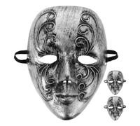 DIYEAH Vintage Venetian Full Face Masks Retro Inspired Aesthetic 3pcs with Lightweight Plastic Material with Comfortable Fit in Silver Colour for Halloween Parties and Wedding Masquerade